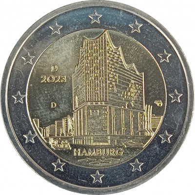 2 евро 2023 Германия D Эльбская филармония UNC 2 евро 2023 Германия D Эльбская филармония UNC