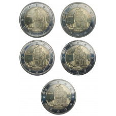 2 евро 2023 Германия Эльбская филармония набор 5 монетных дворов UNC