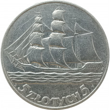 5 злотых 1936 Польша 15 лет морскому порту Гдыня (№1) XF 5 злотых 1936 Польша 15 лет морскому порту Гдыня (№1) XF