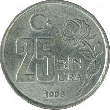 25000 лир 1998 Турция из оборота