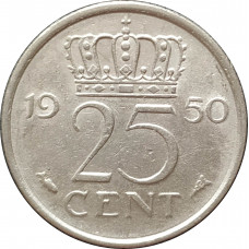 25 центов 1950 Нидерланды из оборота
