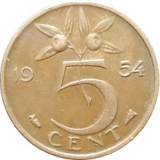 5 центов 1954 Нидерланды из оборота