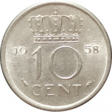 10 центов 1958 Нидерланды из оборота