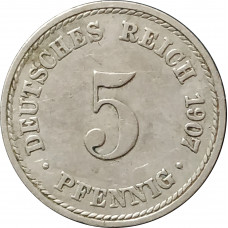 5 пфеннигов 1907 Германия A из оборота