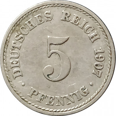 5 пфеннигов 1907 Германия A из оборота 5 пфеннигов 1907 Германия A из оборота