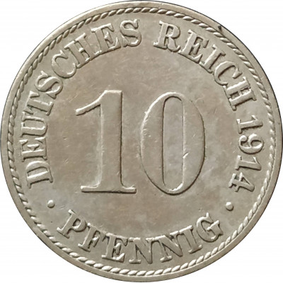 10 пфеннигов 1914 Германия A из оборота 10 пфеннигов 1914 Германия A из оборота