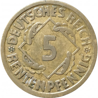 5 рейхспфеннигов 1924 Германия A из оборота 5 рейхспфеннигов 1924 Германия A из оборота