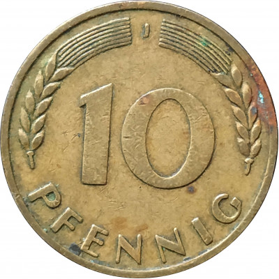 10 пфеннигов 1949 Германия J из оборота 10 пфеннигов 1949 Германия J из оборота