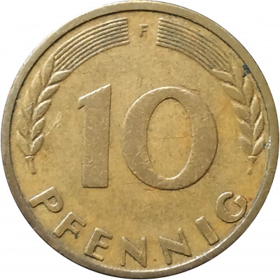 10 пфеннигов 1950 ФРГ F из оборота 10 пфеннигов 1950 ФРГ F из оборота