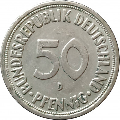 50 пфеннигов 1950 Германия D из оборота 50 пфеннигов 1950 Германия D из оборота