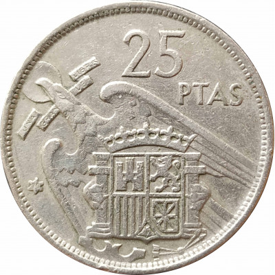 25 песет 1957 Испания 70 из оборота 25 песет 1957 Испания 70 из оборота