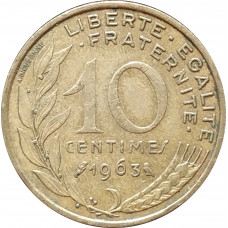 10 сантимов 1963 Франция из оборота