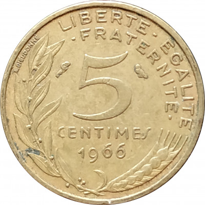 5 сантимов 1966 Франция из оборота 5 сантимов 1966 Франция из оборота