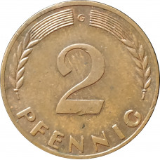 2 пфеннига 1968 Германия G из оборота