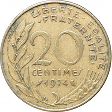 20 сантимов 1974 Франция из оборота