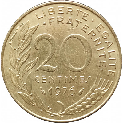20 сантимов 1976 Франция из оборота 20 сантимов 1976 Франция из оборота