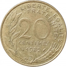 20 сантимов 1982 Франция из оборота