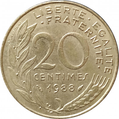 20 сантимов 1988 Франция из оборота