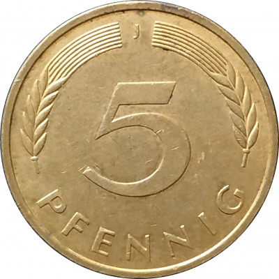 5 пфеннигов 1989 Германия J из оборота 5 пфеннигов 1989 Германия J из оборота