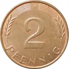 2 пфеннига 1991 Германия F из оборота
