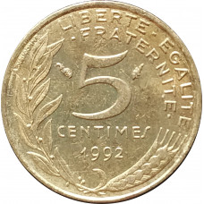 5 сантимов 1992 Франция из оборота