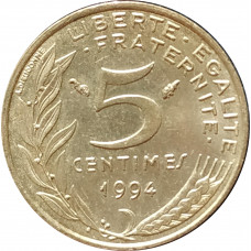 5 сантимов 1994 Франция дельфин из оборота