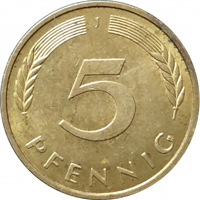 5 пфеннигов 1996 Германия J из оборота 5 пфеннигов 1996 Германия J из оборота