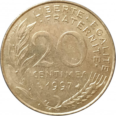 20 сантимов 1997 Франция из оборота 20 сантимов 1997 Франция из оборота