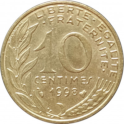 10 сантимов 1998 Франция из оборота