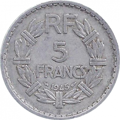 5 франков 1945 Франция без знака монетного двора из оборота 5 франков 1945 Франция без знака монетного двора из оборота