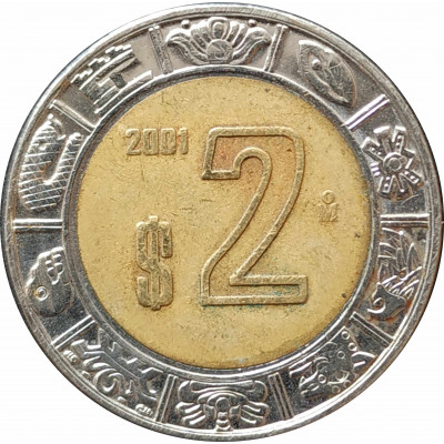 2 песо 2001 Мексика из оборота 2 песо 2001 Мексика из оборота