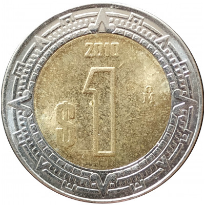 1 песо 2010 Мексика из оборота