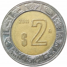 2 песо 2011 Мексика из оборота